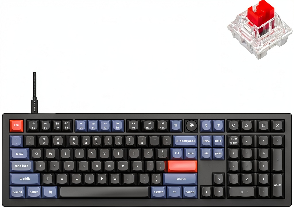 Installing Keychron V6 108‑Key Mechanical Keyboard Hot‑Swappable Double‑Shot PBT on a wooden desk