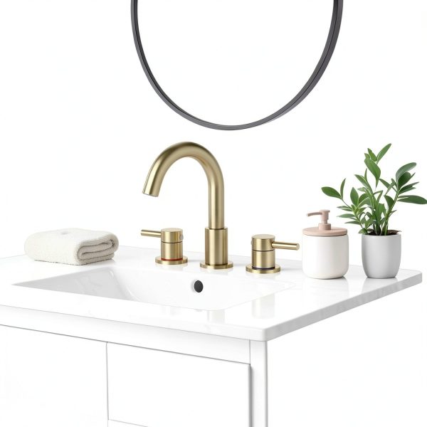 Bathroom Faucet IUERASD 8" Widespread Gold Pop-Up Drain-2
