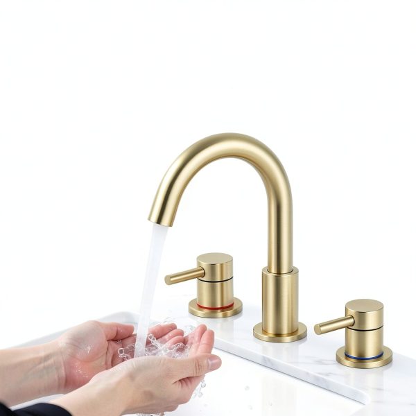 Bathroom Faucet IUERASD 8" Widespread Gold Pop-Up Drain-4