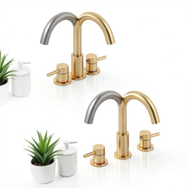 Bathroom Faucet IUERASD 8" Widespread Gold Pop-Up Drain-3