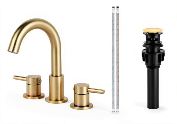 Bathroom Faucet IUERASD 8" Widespread Gold Pop-Up Drain-5