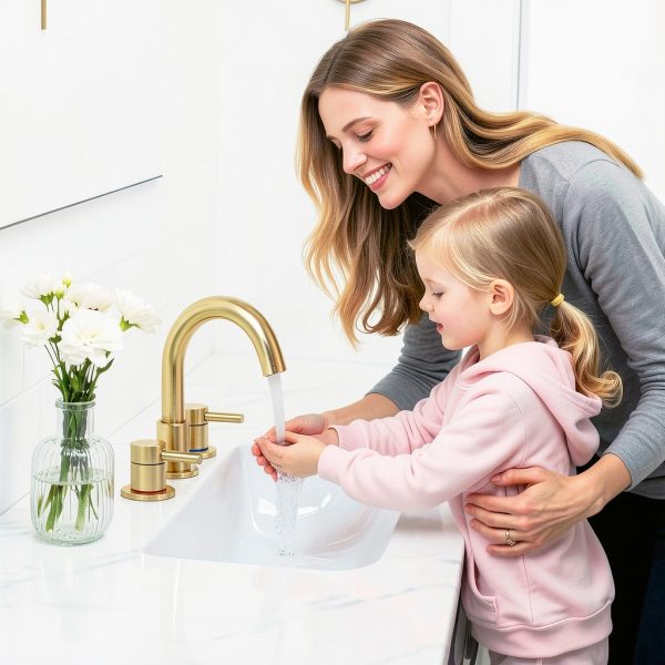 Bathroom Faucet IUERASD 8" Widespread Gold Pop-Up Drain-1