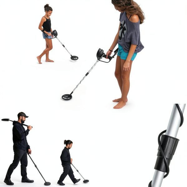 Metal Detector for Adults & Kids, Lightweight Childrens Metal Detector with Shovel,8 Inch Waterproof Adjustable 31.5" to 41.5" Gold Detector for Beach Backyard Search for Treasure (Black)-2