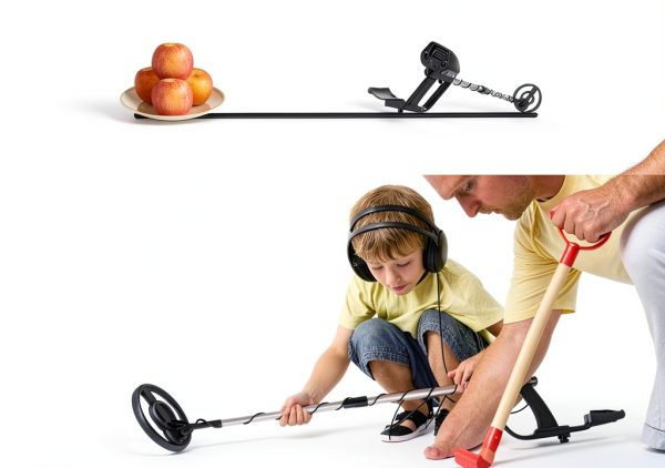 Metal Detector for Adults & Kids, Lightweight Childrens Metal Detector with Shovel,8 Inch Waterproof Adjustable 31.5" to 41.5" Gold Detector for Beach Backyard Search for Treasure (Black)-4